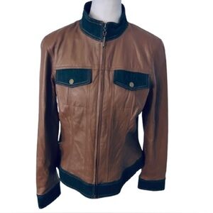 DONCASTER Leather Brown Denim Jean Jacket Bomber Brown Zipper Jacket Designer 8